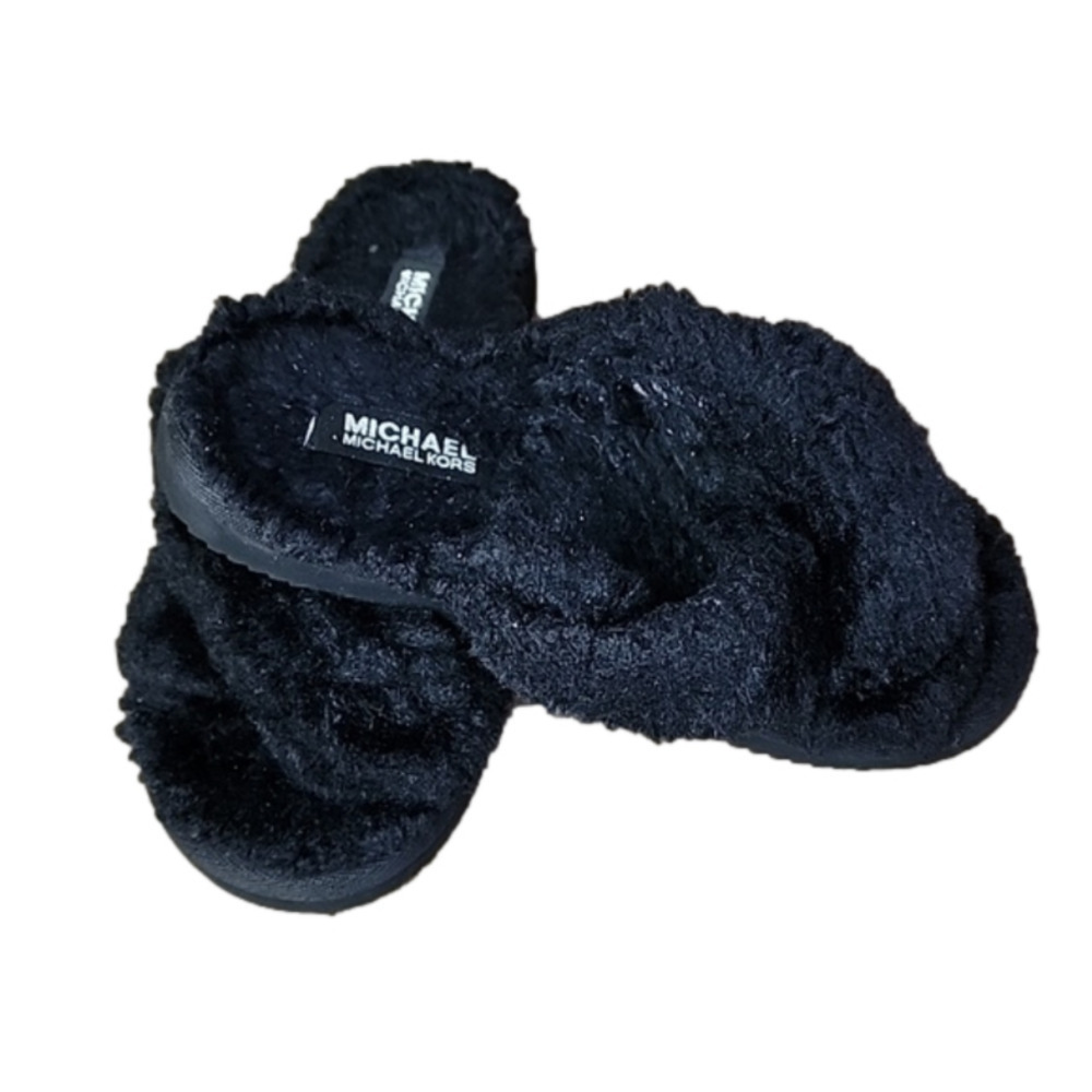 MICHAEL Kors Black fuzzy slides size 6